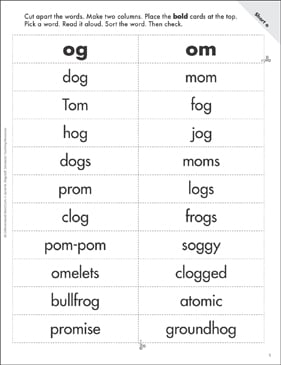 Short o (og, om): Differentiated Word Sort | Printable Lesson 