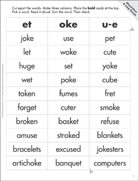 Long O Ow O E Oat Differentiated Word Sort Printable Lesson Plans And Ideas Research And Study Tools