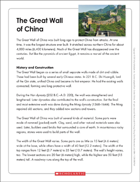 The Great Wall of China: Text & Organizer | Printable Graphic