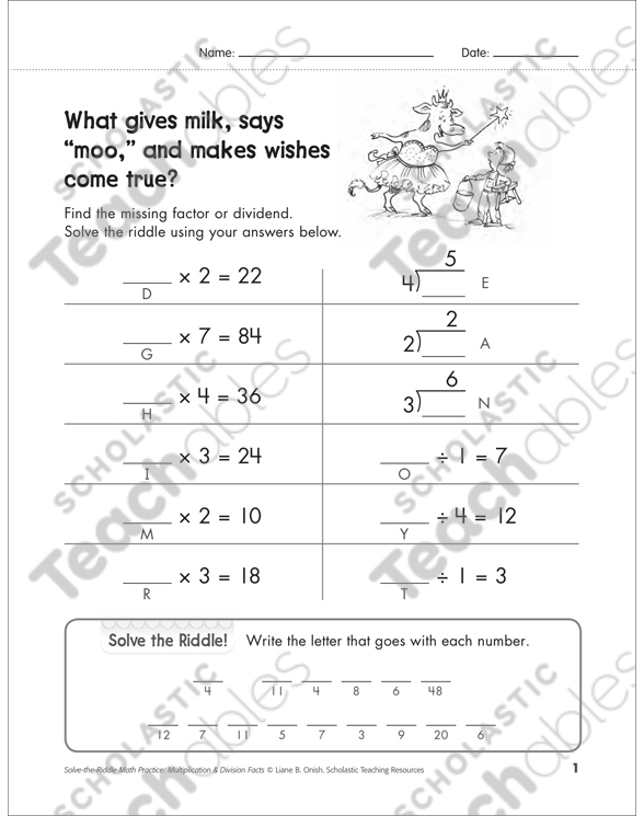 SolvetheRiddle Multiplication & Division With Missing Factors and Dividends 1’s to 4’s