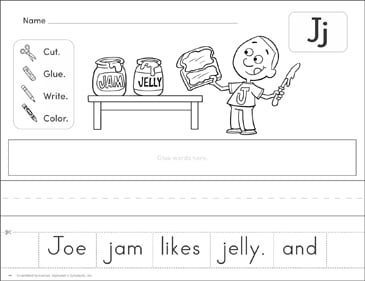 Letter Jj: Scrambled Sentence Alphabet Page | Printable Cut and