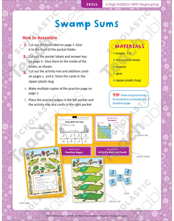 Swamp Sums (2-digit addition with regrouping): Pocket-Folder ...