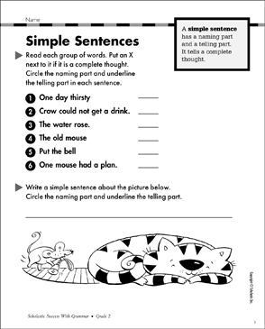 Simple Sentences: Grammar Practice (Grade 2) | Printable Test Prep