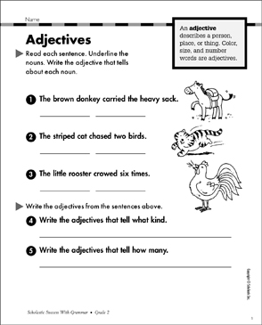 Adjectives: Grammar Practice (Grade 2) | Printable Test Prep and