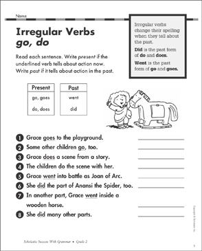 Irregular Verbs Go Do Grammar Practice Printable Test Prep And Tests Skills Sheets