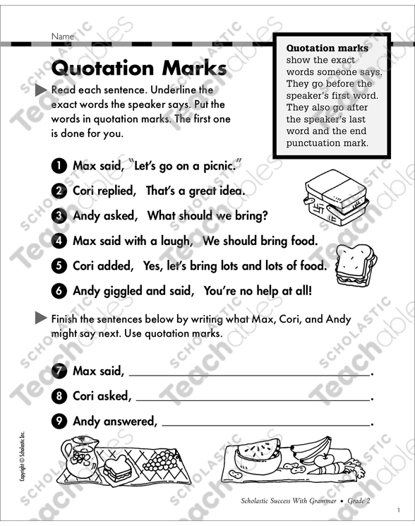 quotation marks grammar practice printable test prep and tests skills sheets