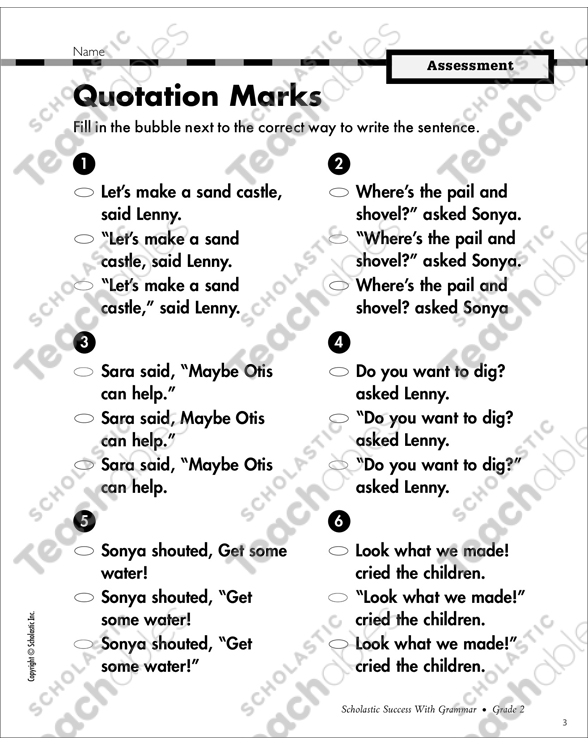 Quotation Marks Grammar Practice Printable Test Prep And Tests Skills Sheets