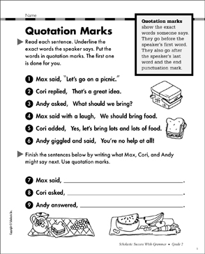 quotation marks examples sentences for 3rd grade