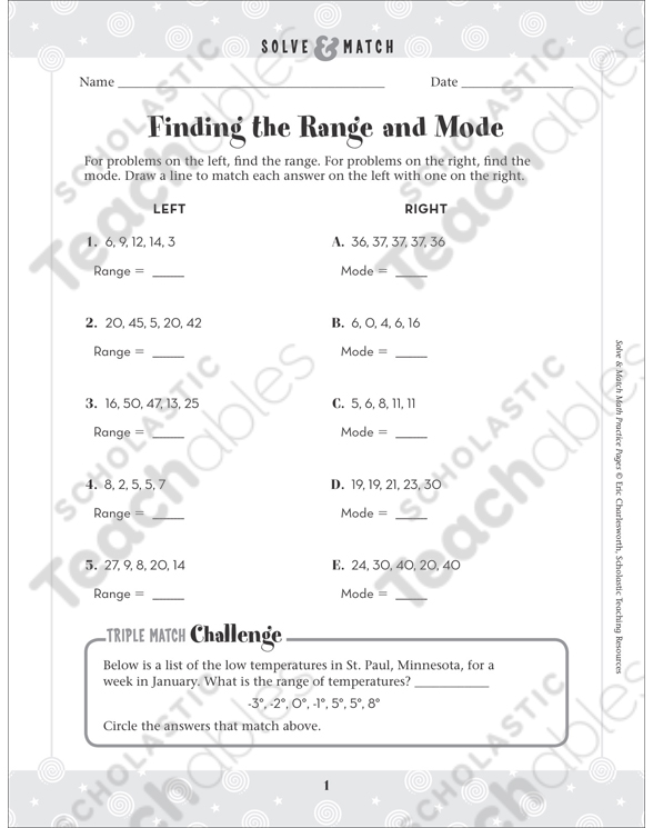 Finding Range and Mode: Solve & Match Math | Printable Skills ...