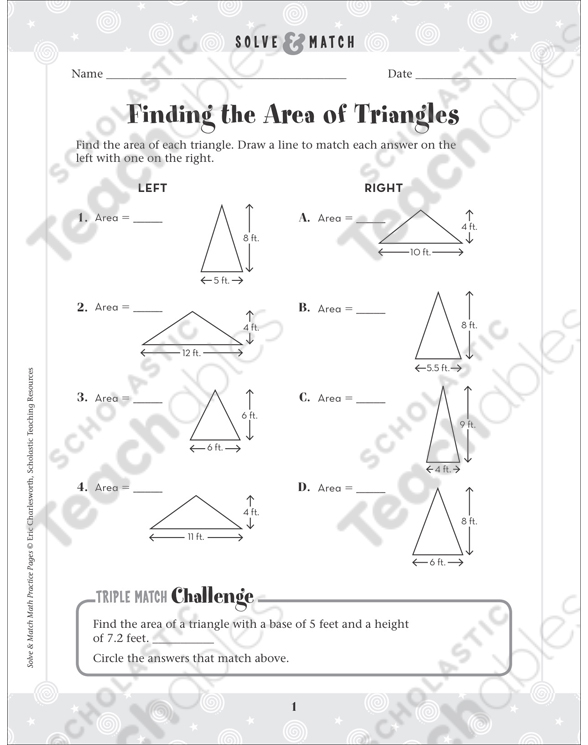 Finding the Area of Triangles: Solve & Match Math | Printable Skills Sheets