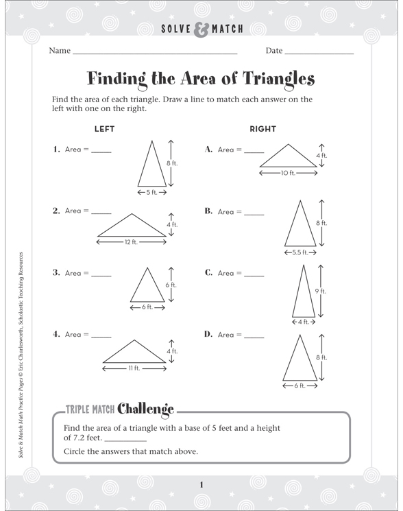 Finding the Area of Triangles: Solve & Match Math | Printable Skills Sheets