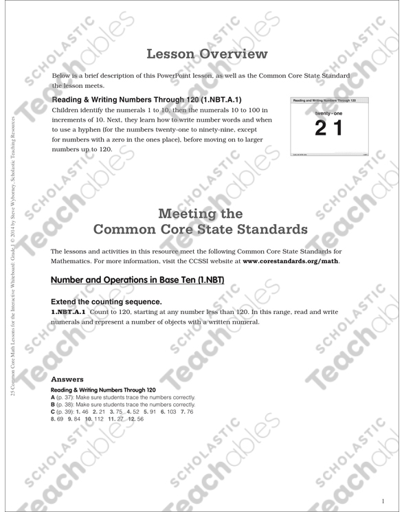 Reading & Writing Numbers Through 120: Math Lesson | Printable Lesson
