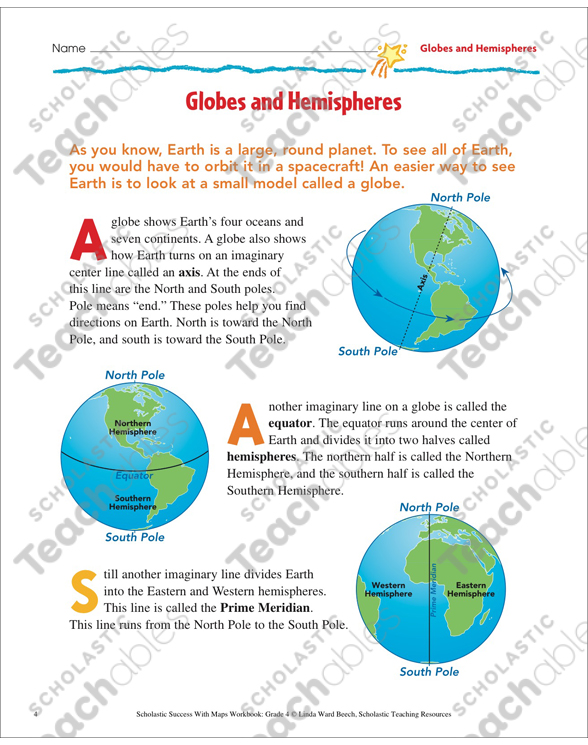 Globes And Hemispheres Map Skills Gr 4 Printable Maps