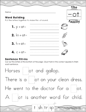 The -Ot Word Family: Practice Page | Printable Cut And Pastes, Skills Sheets