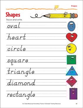 shapes handwriting practice page printable skills sheets