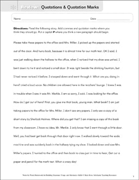 quotation marks review grammar mechanics usage printable skills sheets