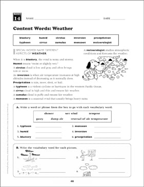 content words weather grade 6 vocabulary printable skills sheets