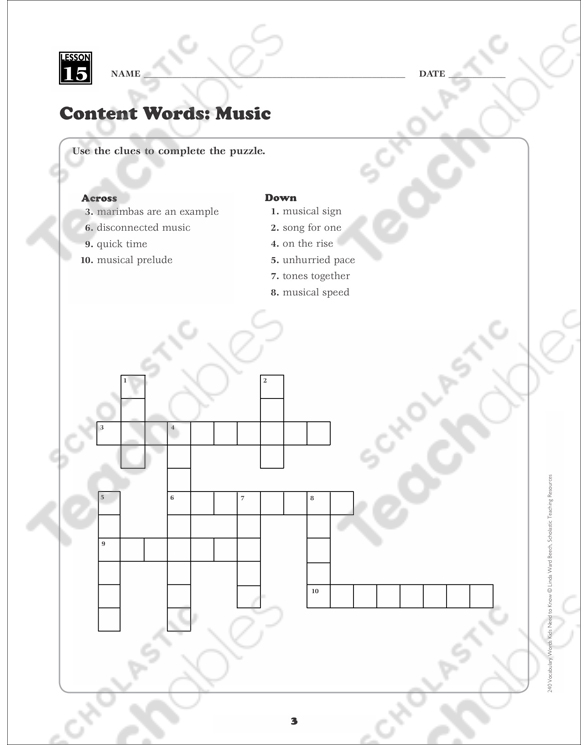 Content Words (Music): Grade 6 Vocabulary | Printable Skills ...