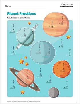 Planet Fractions (Add, unlike denominators)