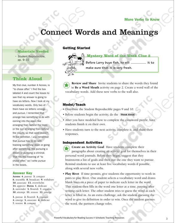 More Verbs to Know: Read Words in Context (Gr 4–5 ...