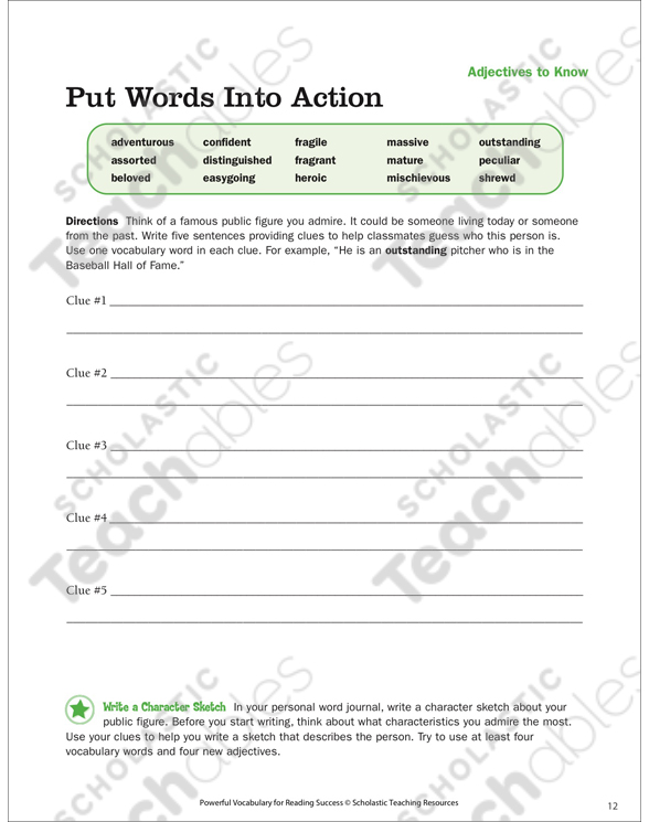 Adjectives: Read Words in Context (Grade 5) | Printable ...