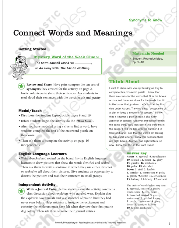 Synonyms to Know: Read Words in Context (Grades 4-5 ...