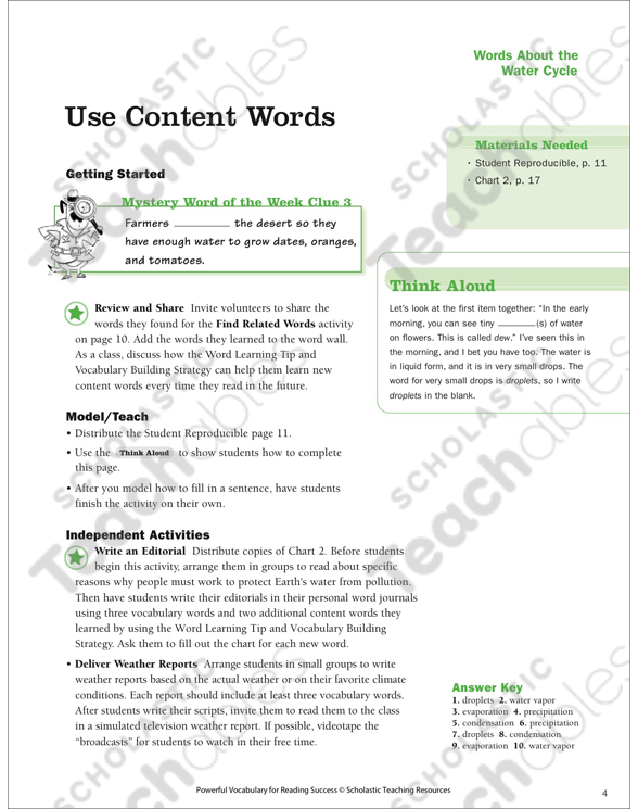 Water Cycle: Learn Words About a New Subject | Printable ...