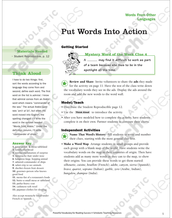 Words From Other Languages: Read Words in Context | Printable ...