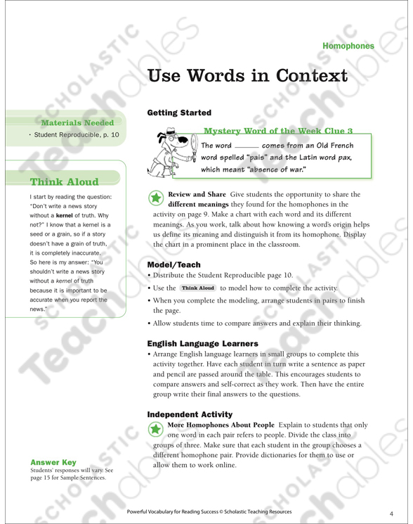 homophones read words in context gr 4 5 printable lesson plans and ideas skills sheets