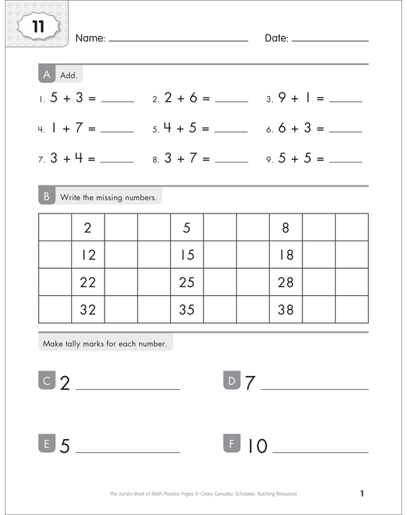 Math Practice Page: 11 (Grades 1-2) | Printable Skills Sheets