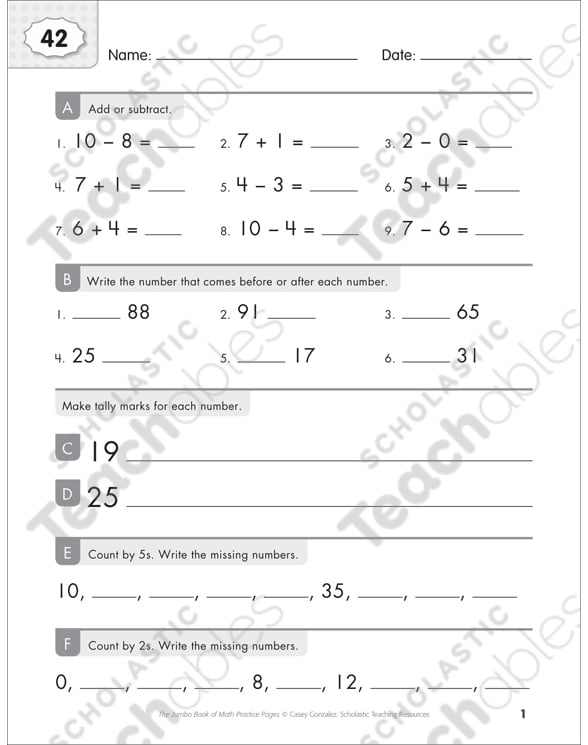 Math Practice Page: 42 (Grades 1-2) | Printable Skills Sheets