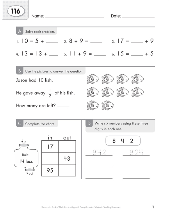Math Practice Page: 116 (Grades 1-2) | Printable Skills Sheets