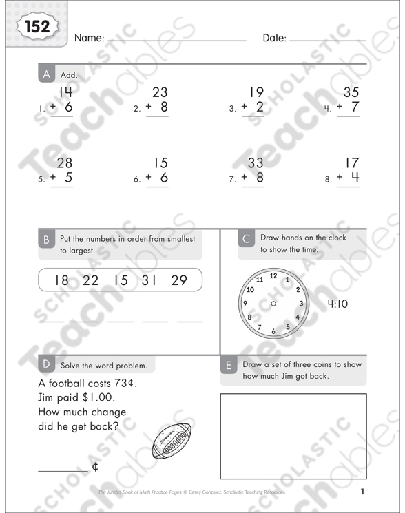 Math Practice Page: 152 (Grades 1-2) | Printable Skills Sheets