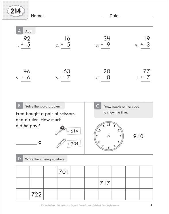 Math Practice Page: 214 (Grades 1-2) | Printable Skills Sheets