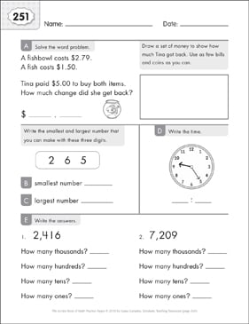 Math Practice Page: 253 (Grades 1-2) | Printable Skills Sheets