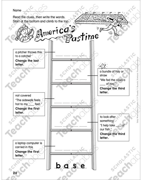 America's Pastime Word Ladder (Grades 1-2) | Printable Skills ...