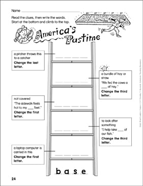 America's Pastime Word Ladder (Grades 1-2) | Printable Skills ...