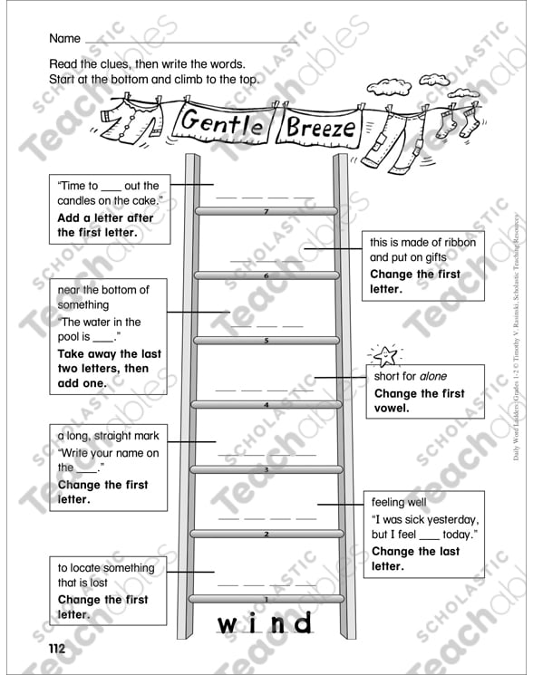 Gentle Breeze Word Ladder (Grades 1-2) | Printable Skills ...