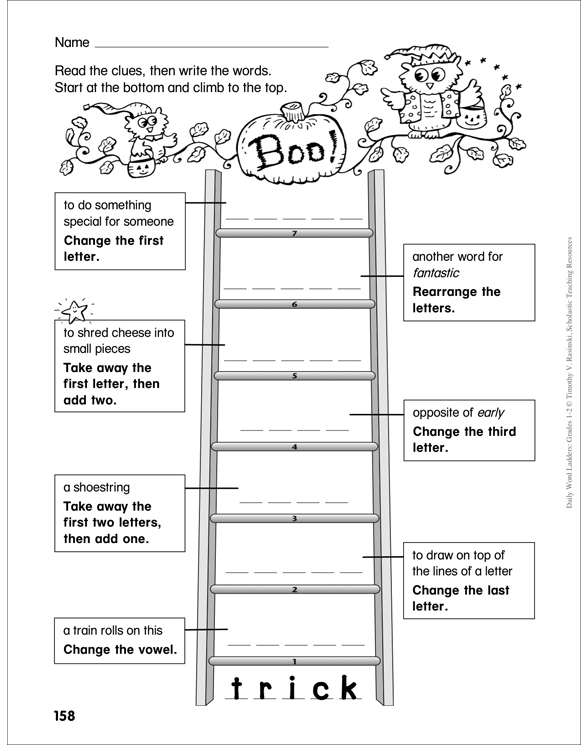 Boo! Word Ladder (Grades 12) Printable Skills Sheets