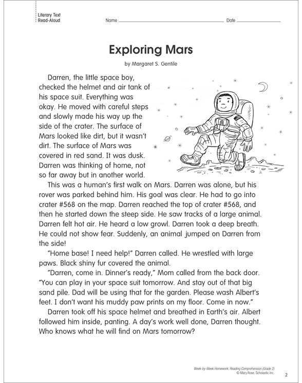 Exploring Mars: Reading Homework | Printable Texts and Skills Sheets