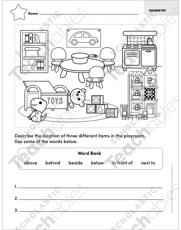 Positional Words: Write & Draw Math | Printable Skills Sheets