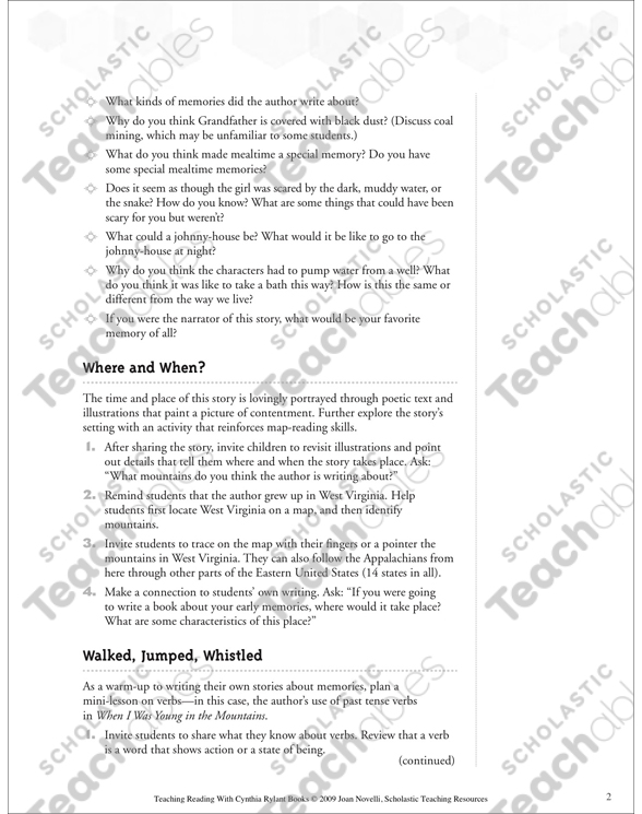 When I Was Young In The Mountains Teaching With Favorite Cynthia Rylant Books Printable Lesson Plans And Ideas