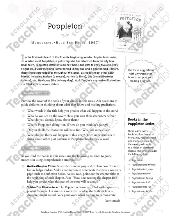 Poppleton Teaching With Favorite Cynthia Rylant Books Printable