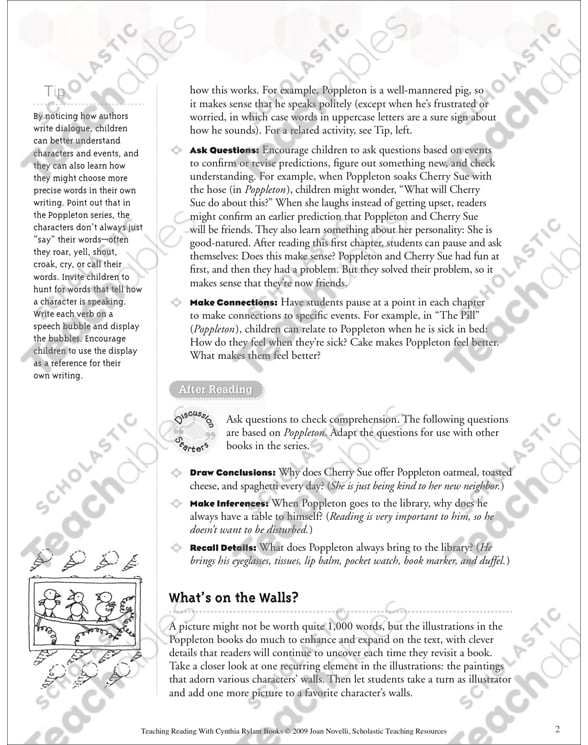 Poppleton Teaching With Favorite Cynthia Rylant Books Printable
