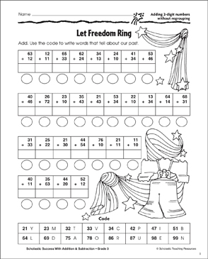 Let Freedom Ring (Adding 2-Digits, No Regrouping) | Printable ...