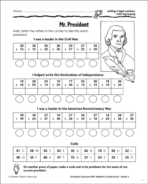 Mr. President (Adding 2-Digit Numbers, Regrouping ...