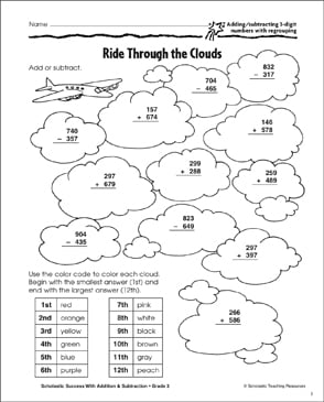 Long, Long Ago (Add/Subtract 4-Digits, Regroup) | Printable ...
