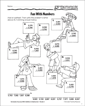 fun with numbers add subtract 4 digits regroup printable skills sheets