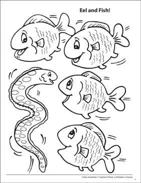 Eel And Fish Ocean Adventure Coloring Page Printable