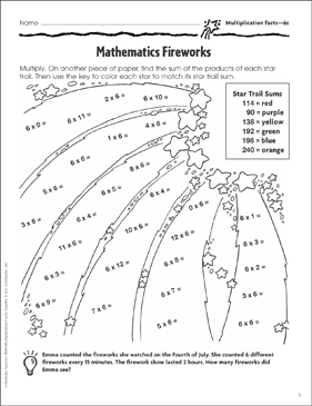 Mathematics Fireworks (Multiplying by 6s) | Printable Skills ...